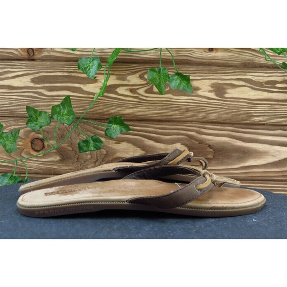 Sperry Top-Sider Women's Size 7 Brown Leather Thong Flip Flop Sandals Casual - Picture 4 of 7